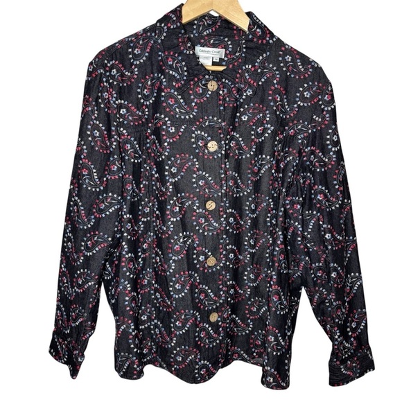 Coldwater Creek Jackets & Blazers - Coldwater Creek Black Denim Jacket Women's 2X Embroidered Western Paisley Granny